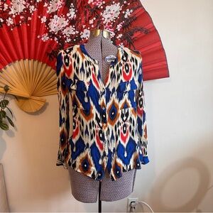 Anthropologie See U Soon Blue Red Orange Blouse
